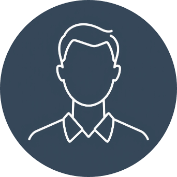Faceless male reviewer icon with white outline on medium background