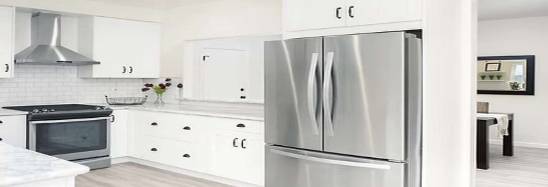 Photorealistic shiny clean modern kitchen with stunning metal sheen.